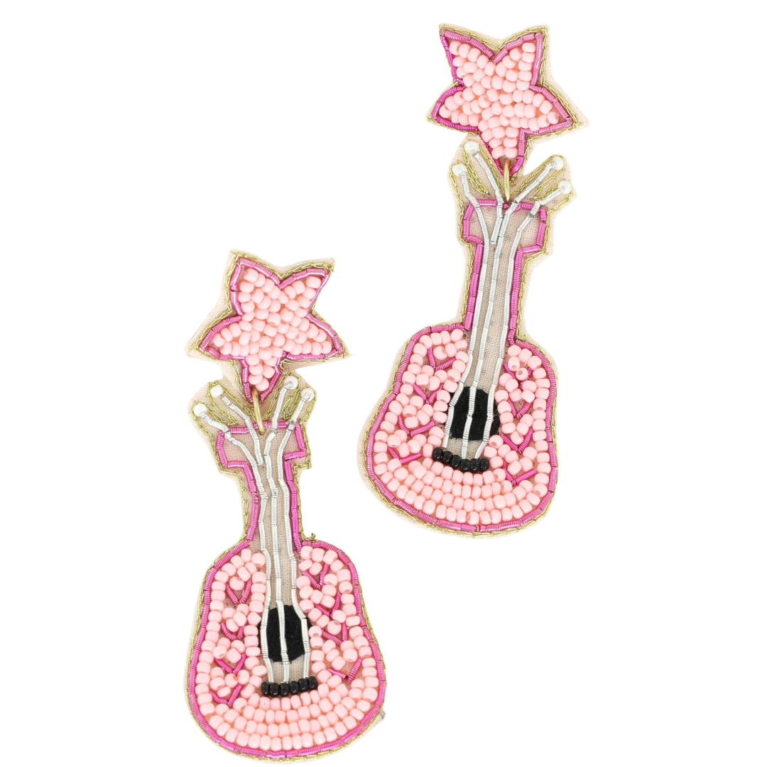 Pink Guitar Earrings