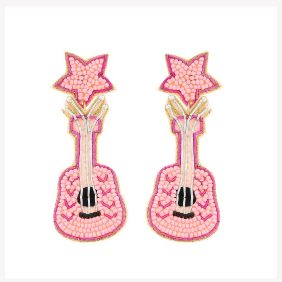 Pink Guitar Earrings