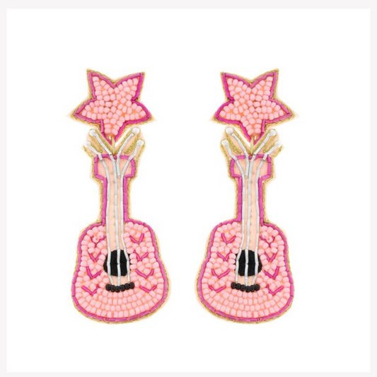 Pink Guitar Earrings